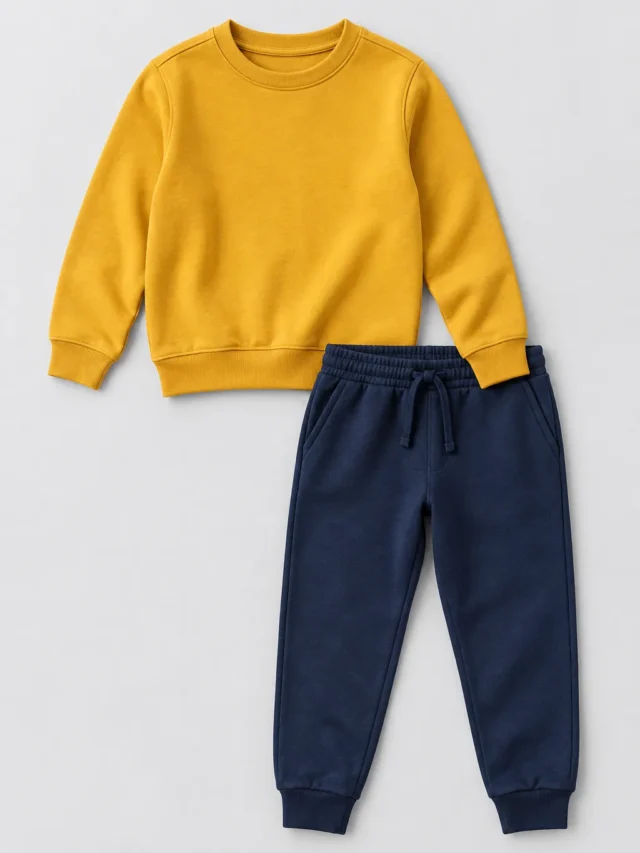 Junior Weekend Sweat Set in Mustard / navy