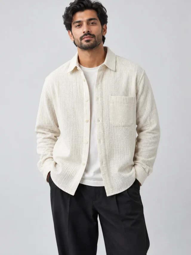 Textured Overshirt in Chalk